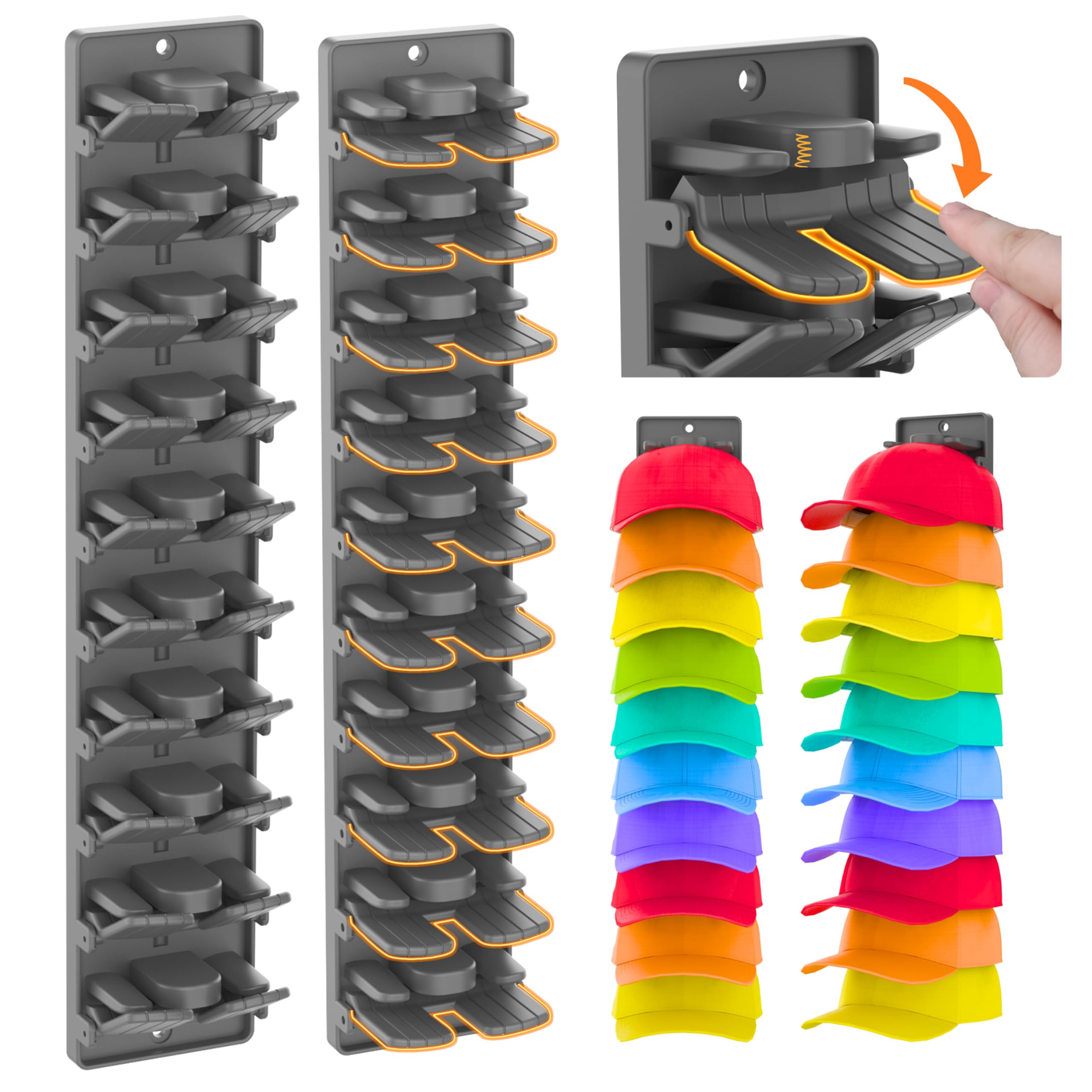 Hat & Cap Organizer Wall-mount 10-clip product photo